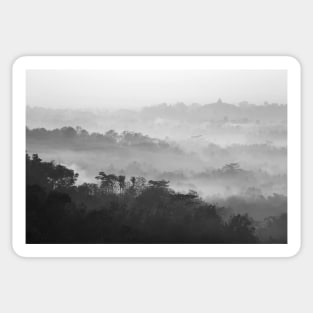 Mist above Borobudur as viewed from Setumbu hill, Java island, Indonesia Sticker